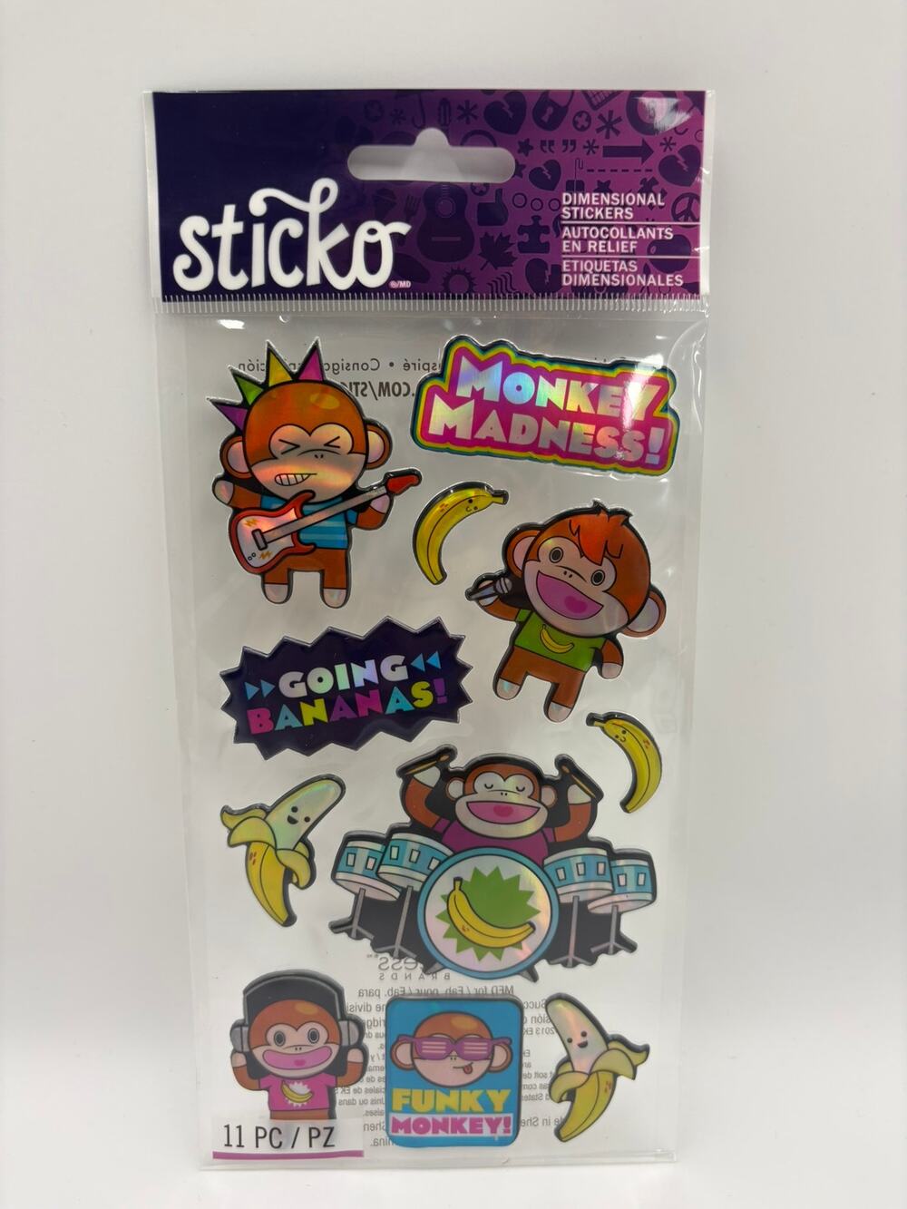 Sticko Monkey Musicians Stickers 11pc Music Bananas Dimensional Scrapbook New
